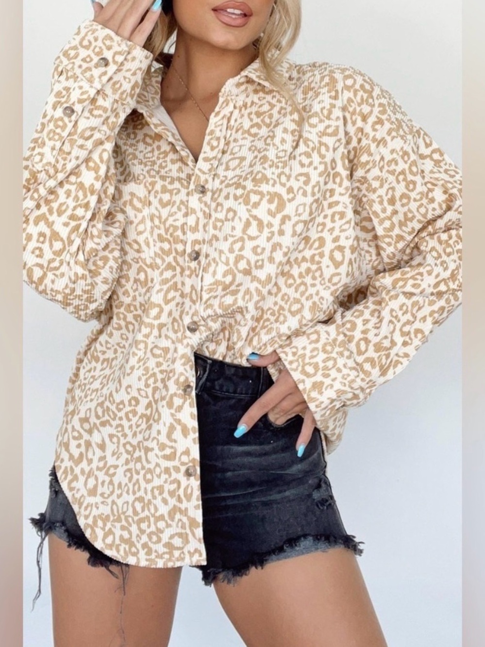 Leopard Print Button-Down Shirt - Women's